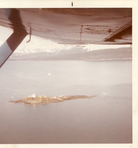 Eldred Rock,AK aerial view looking east 1971. Tom Schmidt